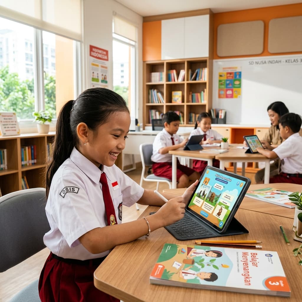 Siswa sedang belajar bersama di kelas.